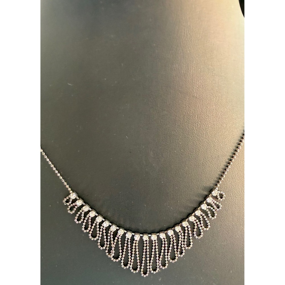 Vintage Silver Tone‎ Rhinestone Fringe Bib Necklace Statement Prom Bridal